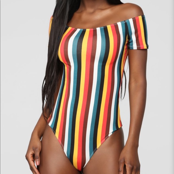 iris Tops - Iris Multi Color Stripe Thong Bodysuit One Piece